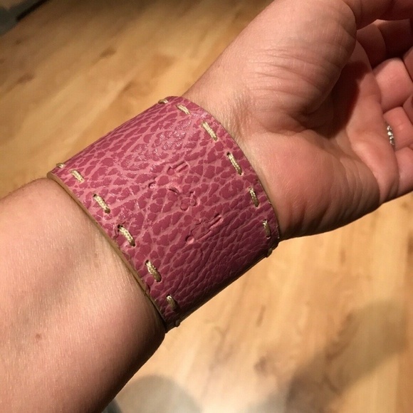 Pink Distressed Vegan Leather Wrap Cuff Bracelet - Picture 3 of 8
